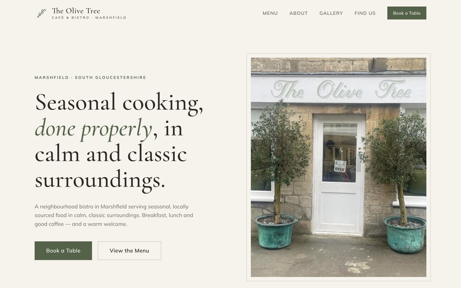 The Olive Tree Bistro website
